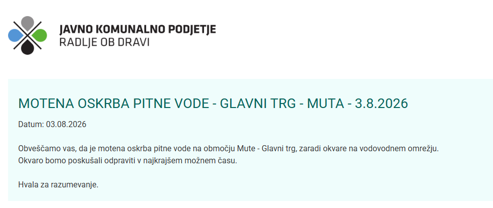 Motena oskrba pitne vode